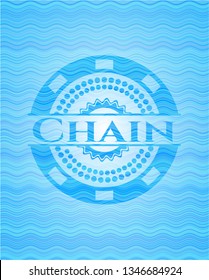 Chain sky blue water wave badge background.