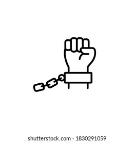 Chain of slavery, hand in handcuffs, shackles  simple thin line icon vector illustration