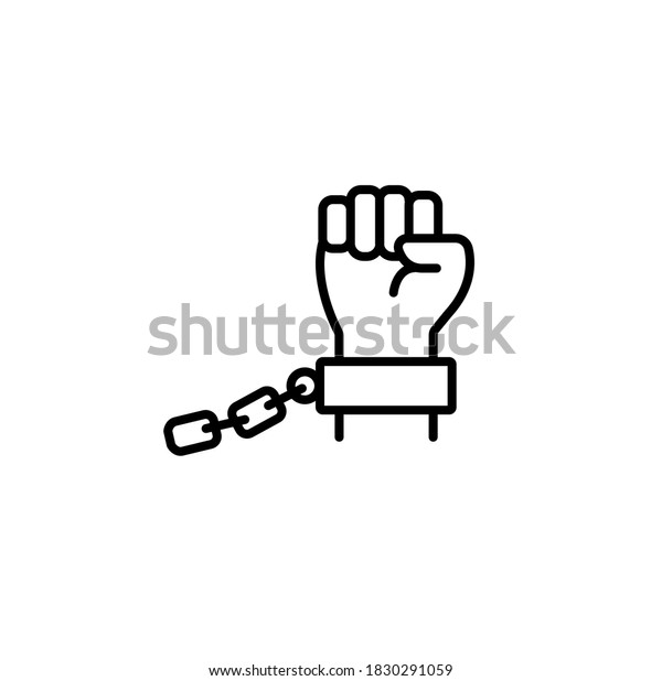 Chain of slavery, hand in handcuffs,\
shackles  simple thin line icon vector\
illustration