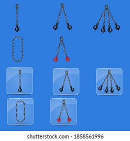 Chain slings set, and glass buttons with chain slings icon