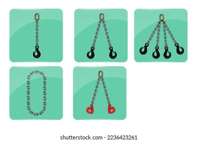 Chain slings set, and glass buttons with chain slings icon