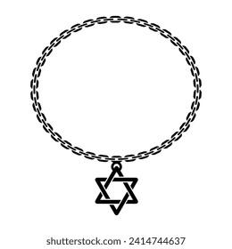 Chain with Star of David. Star of David pendant, jewelry. Necklace with Jewish star sign. Vector illustration.