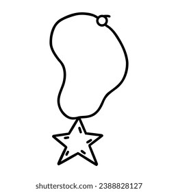 Chain with star pendant. Amulet on string. Beautiful accessory. Black and white vector isolated illustration hand drawn doodle icon clip art