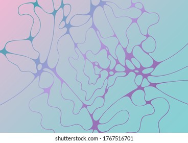 Chain structure abstract futuristic mint and deep purple vector background. Curve lines network tissue grid composition. Cool medical background. Trendy gradient shapes composition for placards