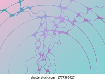 Chain structure abstract futuristic mint and deep purple vector background. Curve lines network tissue grid composition. Cool medical background. Trendy gradient shapes composition for placards