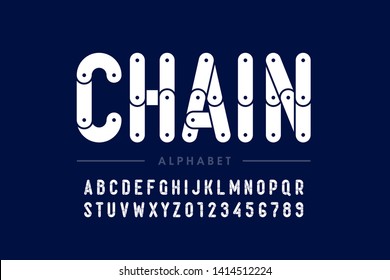 Chain style font design, alphabet letters and numbers vector illustration