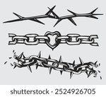 chain thorn brutalism element vector streetwear clothing design editable