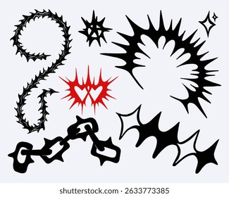 chain thorn tribal collage brutalism element vector streetwear clothing design editable