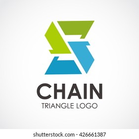 Chain triangle of arrow abstract vector and logo design or template network business icon of company identity symbol concept