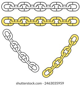 Chain vector clipart. Chain links cartoon style on white and yellow 