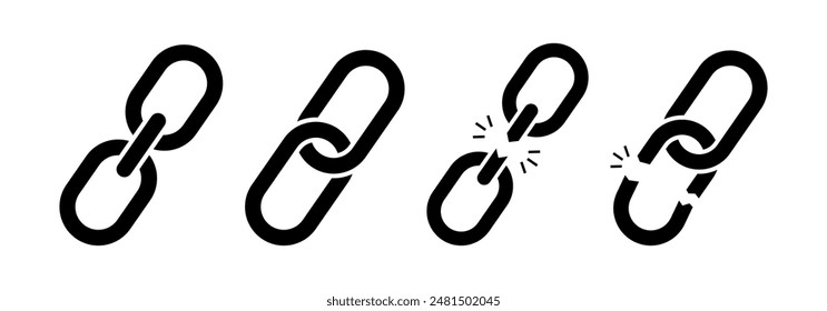 Chain vector icon set. Chains link breaking icons.