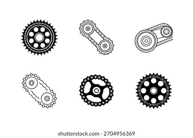 "Getriebe und Kette Vektor Icons Mechanische Kettenrad und Getriebe Illustration Set"