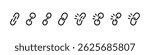 Chain vector icons in whole and broken form with simple outline style. Symbolic link icons for connection and break.