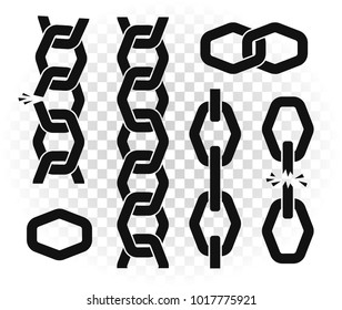 Chain vector template illustration. Vertical metal connected elements on transparent background.