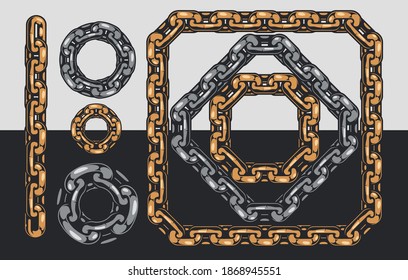 Chain vintage pattern brush template with line circle square diamond shapes isolated vector illustration