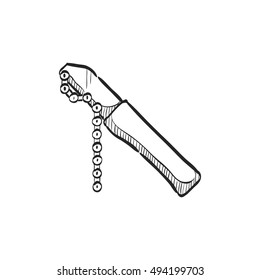 Chain whip icon in doodle sketch lines. Transportation sport spare parts tool remove repair maintenance