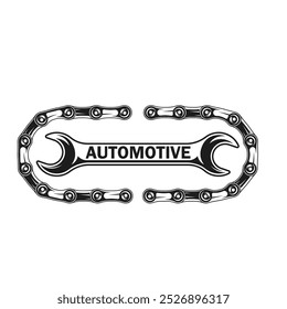 chain and wrench icon of Motor vehicle workshop logo vector concept design template