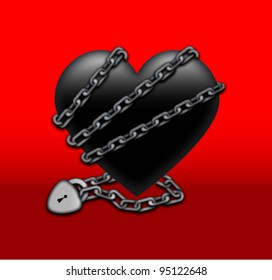 Chained black heart - silver chain - vectors