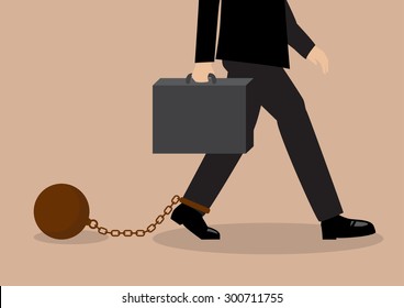 Chained businessman. Business situation concept.
