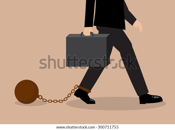 Chained\
businessman. Business situation\
concept.
