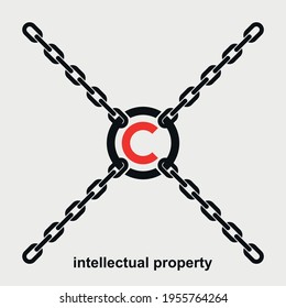 Chained copyright symbol vector icon isolated on white background.