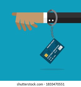 Chained with debt from credit card, Vector illustration in flat style