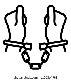 Chained hands showing sign and icon of prisoner 