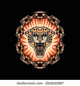 chained leopard tattoo vector design