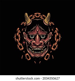chained oni tattoo vector design