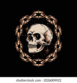 chained skull tattoo vector design