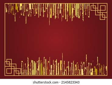 Chainese Hintergrund mit Gloden-Bambus und rotem Hintergrund