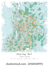 Chaing Mai,Thailand,city centre,Urban detail Streets Roads color Map  ,vector element template image for marketing ,product ,wall art and poster prints.