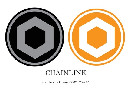 Chainlink crypto currency digital payment system.  Golden and dark coin isolated on white background.