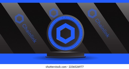 Chainlink LINK crypto coin token banner and background 3D display vector illustration