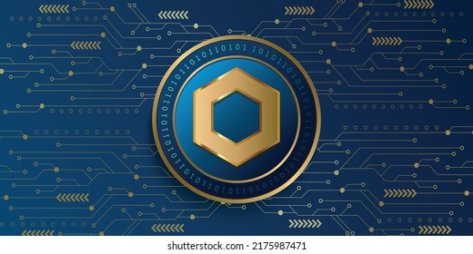 Chainlink (LINK) crypto currency metallic coin vector illustration. Blockchain based virtual money concept futuristic banner, background and wallpaper design.