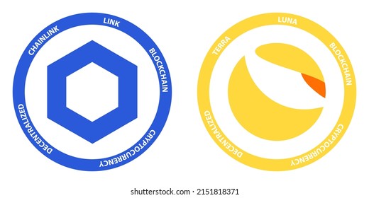 Chainlink LINK and Terra LUNA crypto logos. Cryptocurrency symbol set vector illustration template