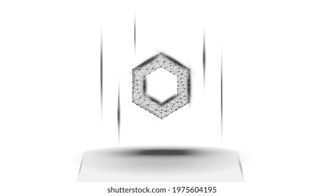 ChainLink LINK token symbol of the DeFi system above the pedestal on white background. Cryptocurrency logo icon. Decentralized finance programs. Vector illustration for website or banner.