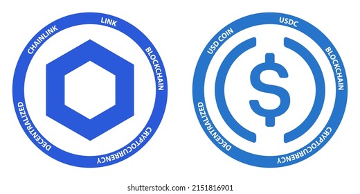 Chainlink LINK and USD Coin USDC crypto logos. Cryptocurrency symbol set vector illustration template