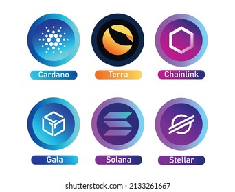 Chain-link, Terra, Cardano, Stellar, Solana, Gala, Logo, Icon Set Cryptocurrency, Altcoins