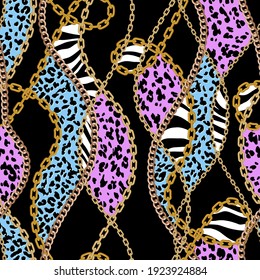 Chains and animal skin pattern seamless. Design for fabric, wallpaper, wrapping, background.