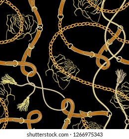 Chains, belts and braid. Vector seamless pattern for print, fabric design..