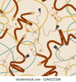 Chains and belts motif. Vector seamless pattern for scarf, fabric.