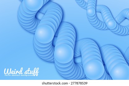 Chains of blue spheres with soft shadows in form of helix on the blue background. Abstract geometric background. Protein chain.