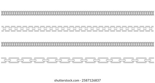  Chains and bracelets. Collection of design elements in the form of Jewelry and decorative. Vector illustration. Set of chain vector signs or symbols. Variety Design.