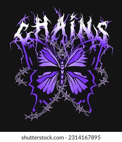 Chains. Butterfly Trendy Urban Streetwear Design in Luxury, Edgy and Brutalist Style