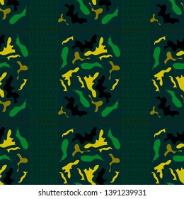 chains with camouflage style figures of yellow and green colors on a dark green background
