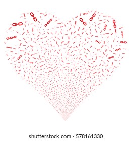 Chains fireworks with heart shape. Vector illustration style is flat red iconic symbols on a white background. Object salute constructed from random pictographs.