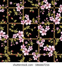 cadenas y patrones florales para pañoleta e impresión textil. Diseño de bufanda de seda. fondo vectorial