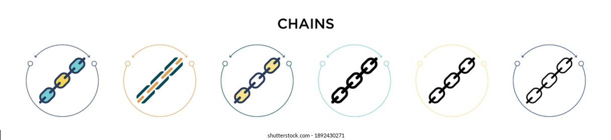 Chains icon in filled, thin line, outline and stroke style. Vector illustration of two colored and black chains vector icons designs can be used for mobile, ui, web