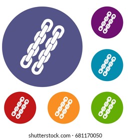 Chains icons set in flat circle red, blue and green color for web